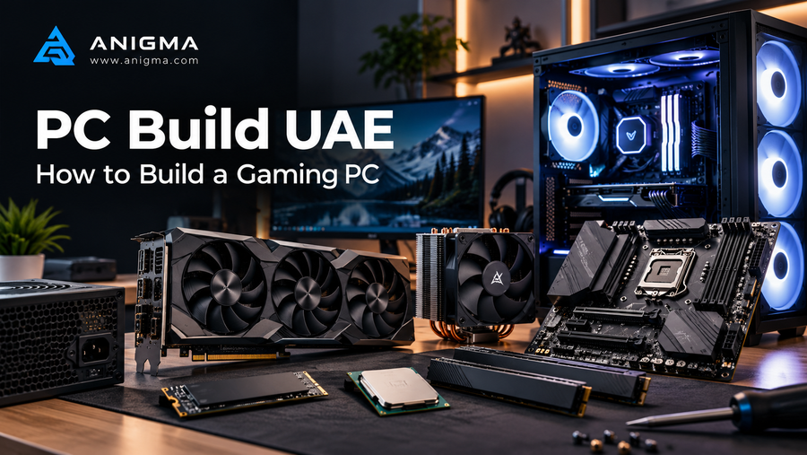 Gaming PC build with GPU, CPU, RAM and motherboard