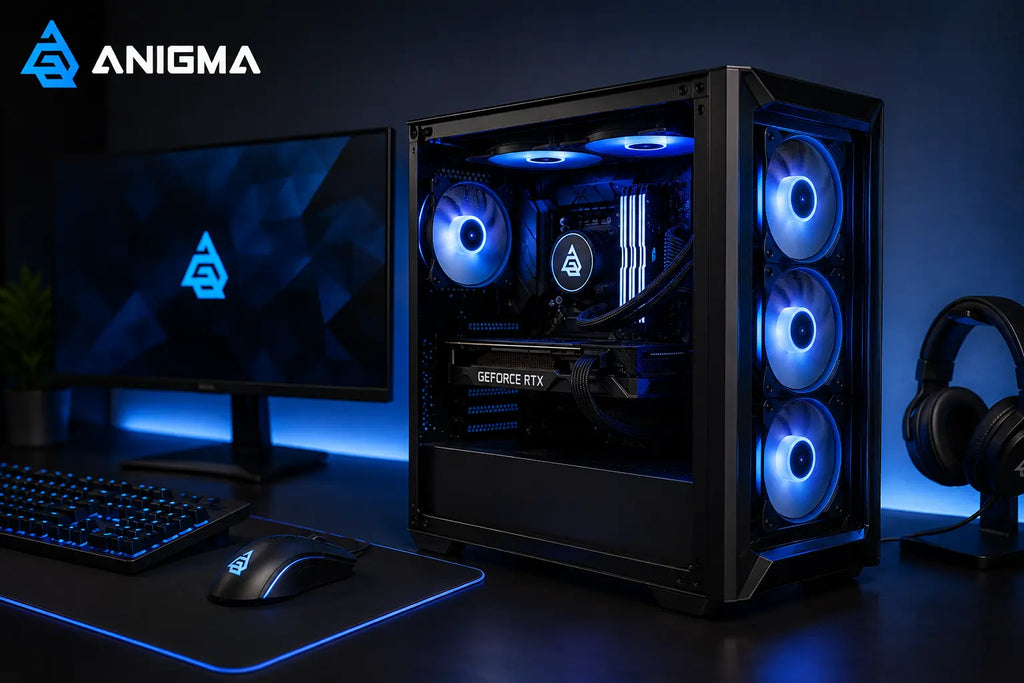 Custom gaming PC setup with Anigma logo in UAE