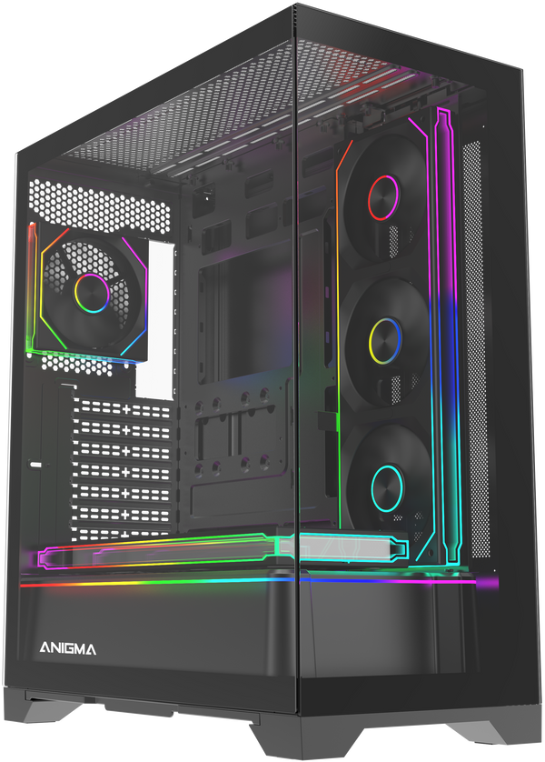 Anigma AN02 ATX Tempered Glass Case, Hidden Connector Edition, Black