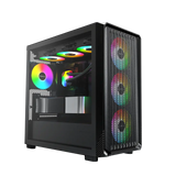 MONTECH X5M - Micro ATX Gaming PC Case, High Airflow, 4x120mm ARGB Fans Pre-Installed, Glass Side Panel, Carbon Fiber Print Accents, Black