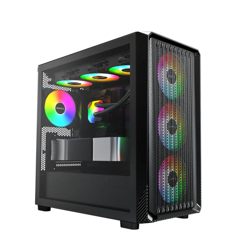MONTECH X5M - Micro ATX Gaming PC Case, High Airflow, 4x120mm ARGB Fans Pre-Installed, Glass Side Panel, Carbon Fiber Print Accents, Black
