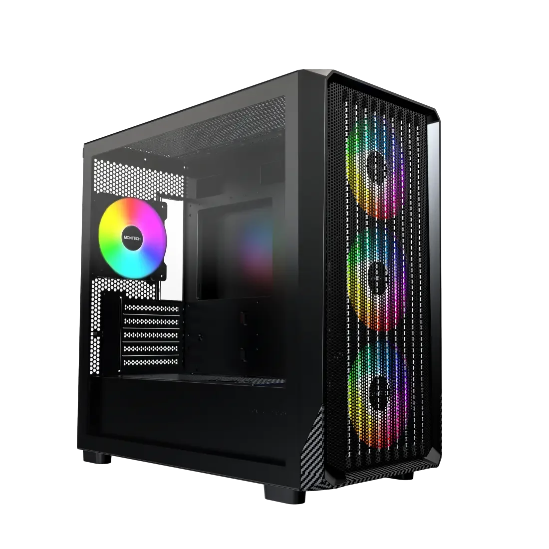 MONTECH X5M - Micro ATX Gaming PC Case, High Airflow, 4x120mm ARGB Fans Pre-Installed, Glass Side Panel, Carbon Fiber Print Accents, Black