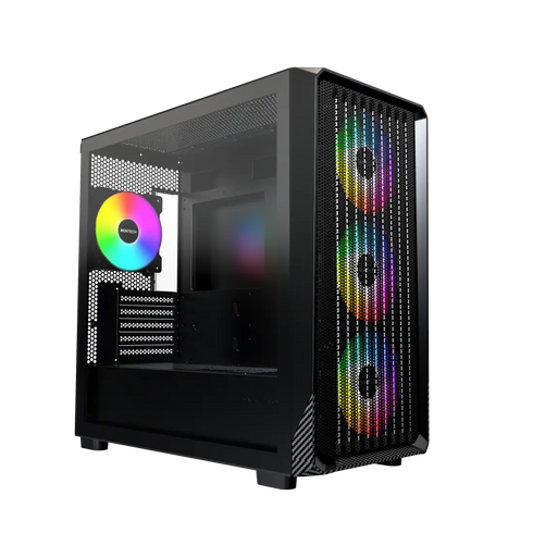 MONTECH X5M - Micro ATX Gaming PC Case, High Airflow, 4x120mm ARGB Fans Pre-Installed, Glass Side Panel, Carbon Fiber Print Accents, Black