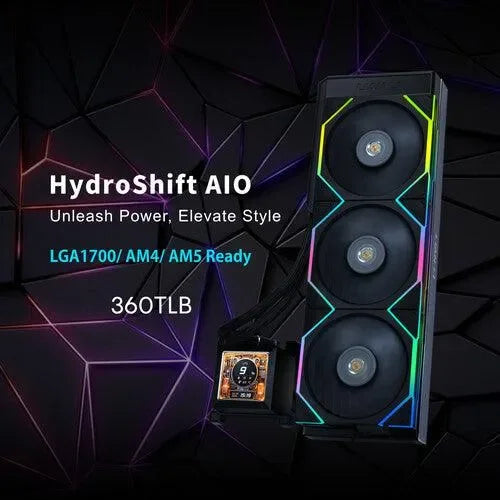 Lian Li HydroShift 360TL LCD 360mm ARGB AIO Liquid CPU Cooler Black - Anigma