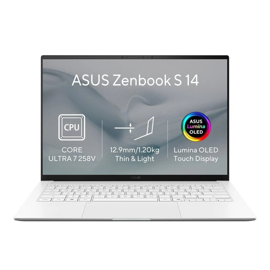 ASUS Zenbook S 14 OLED UX5406SA Laptop | Intel Core Ultra 7 258V | Arc 140V | 32GB | 512GB SSD | 14" 3K OLED Touch | Win 11 Pro | White