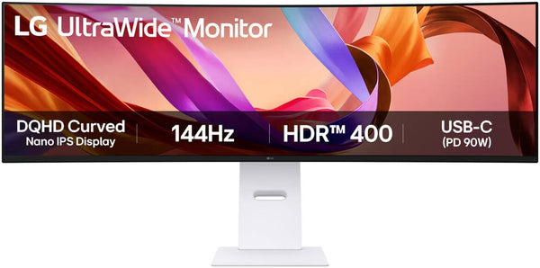 LG UltraWide Curved Monitor, 49" Nano IPS Display, Dual QHD Resolution, 144Hz Refresh Rate