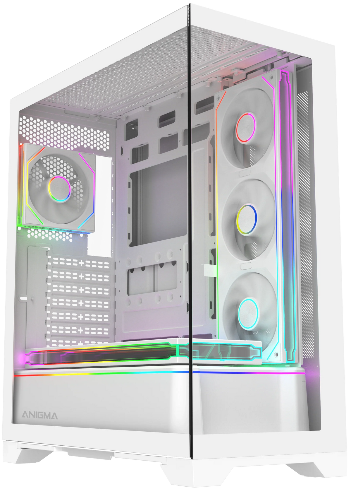 Anigma AN02 ATX Tempered Glass Case, Hidden Connector Edition, White