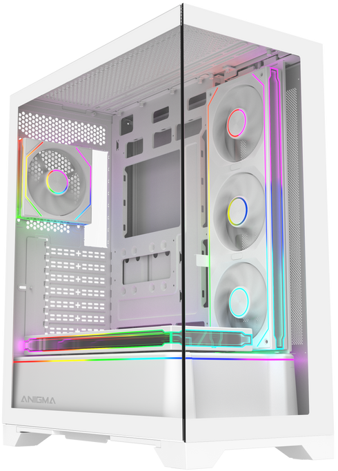 Anigma AN02 ATX Tempered Glass Case, Hidden Connector Edition, White
