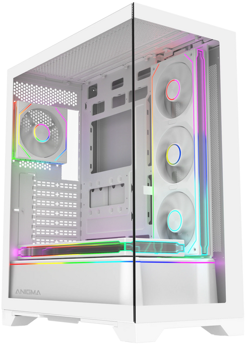 Anigma AN02 ATX Tempered Glass Case, Hidden Connector Edition, White