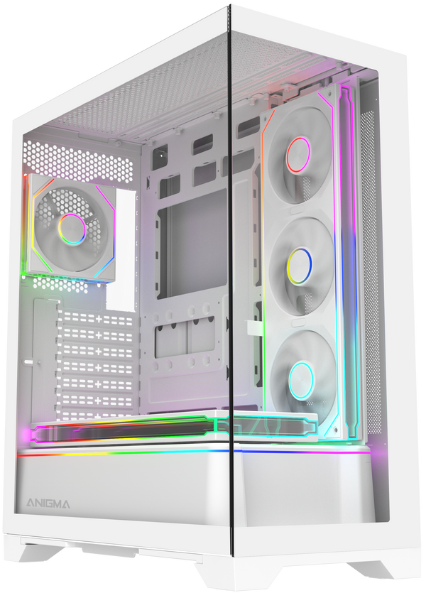 Anigma AN02 ATX Tempered Glass Case, Hidden Connector Edition, White