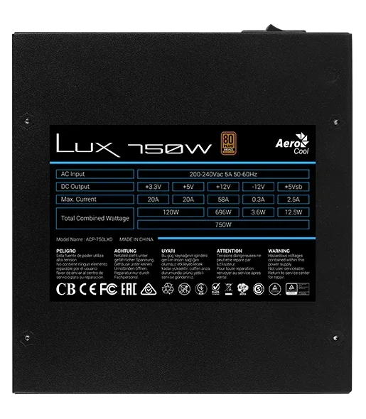 Aerocool LUX 750W 80 Plus Bronze Full Modular ATX Power Supply - Anigma
