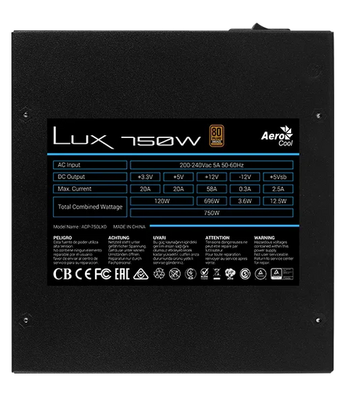 Aerocool LUX 750W 80 Plus Bronze Full Modular ATX Power Supply - Anigma