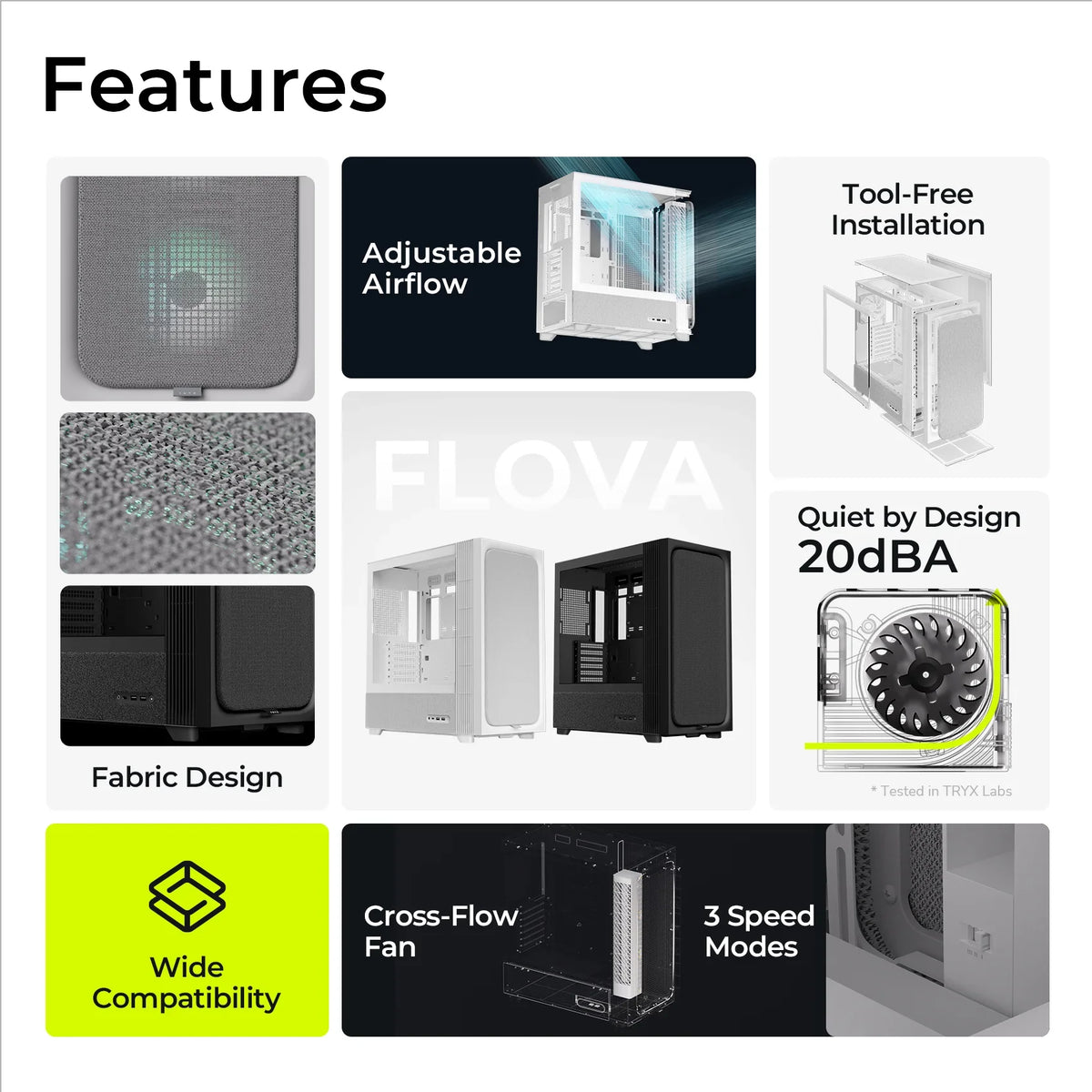 TRYX Flova F50 Mid-Tower ATX Case White - angle view