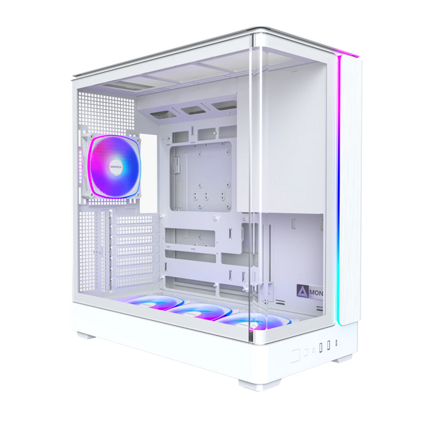 Montech KING 45 PRO ATX Mid-Tower Case – Curved Panoramic Glass & Chimney Airflow, White