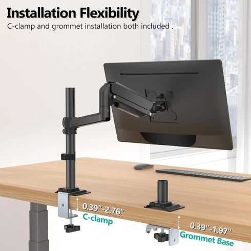 WALI Single Monitor Arm 13-32 Inch, Single Monitor Mount, Vesa Desk Mount up to 19.8lbs Gas Spring Arm with Clamp, VESA 75x75mm or 100x100mm Compatibility(GSDM001), Black