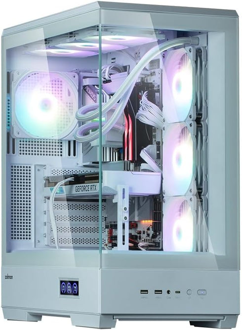 Zalman P50 DS ATX Case Tempered Glass Panoramic View - White