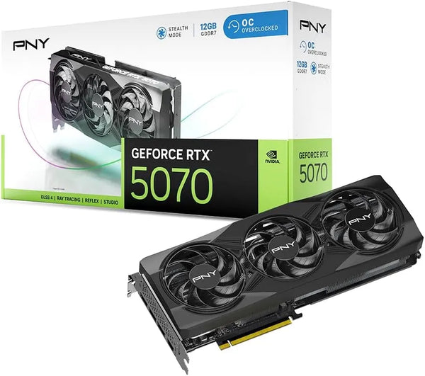 PNY NVIDIA GeForce RTX™ 5070 OC Triple Fan, Graphics Card (12GB GDDR7, 192-bit, Boost Speed: 2587 MHz, SFF-Ready, PCIe® 5.0)