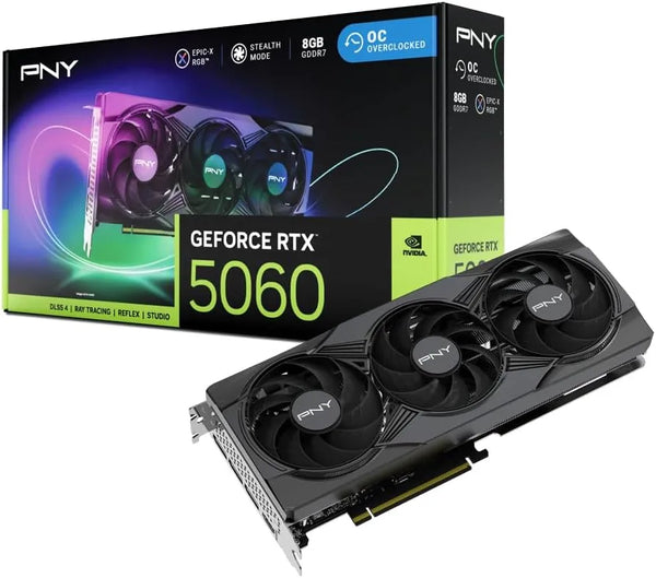 PNY NVIDIA GeForce RTX™ 5060 ARGB OC Triple Fan, Graphics Card (8GB GDDR7, 128-bit, SFF-Ready, PCIe® 5.0)