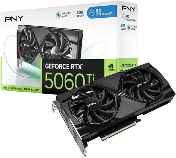 PNY NVIDIA GeForce RTX™ 5060 Ti OC Dual Fan, Graphics Card (8GB GDDR7, 128-bit, Boost Speed: 2692 MHz, SFF-Ready, PCIe® 5.0)