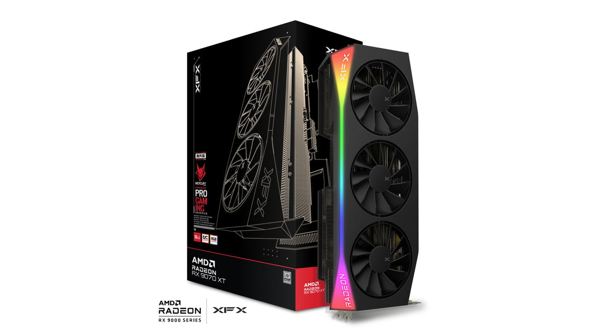 XFX Mercury RX 9070 XT OC RGB - Box and Card