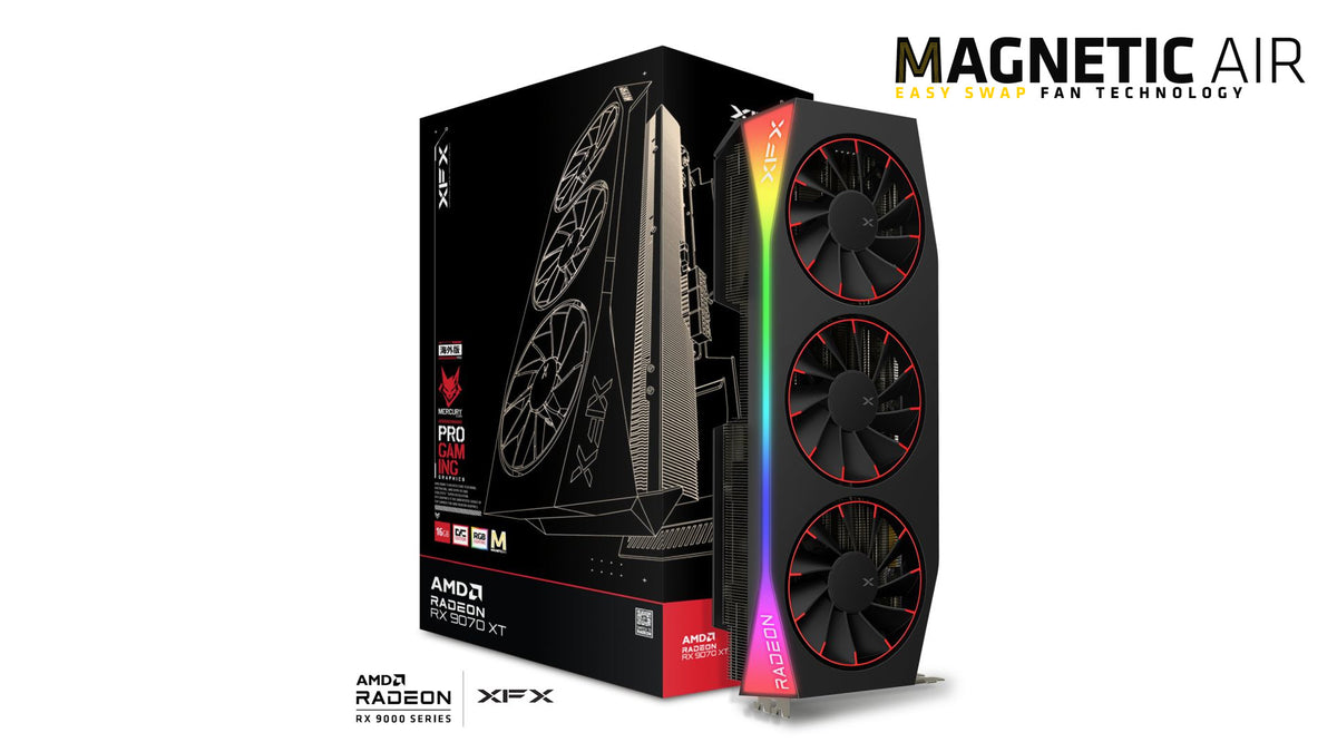 XFX Mercury AMD Radeon RX 9070 XT OC Magnetic Air RGB 16GB GDDR6 | RDNA 4 | 3100MHz | PCIe 5.0 | 640 GB/s