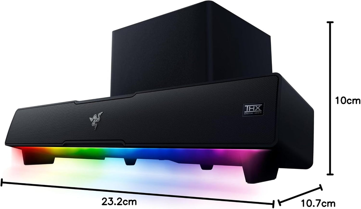 Razer Leviathan V2 Multi-Driver Gaming Soundbar and Subwoofer | THX Spatial Audio | Bluetooth 5.2 | 18-Zone Chroma RGB