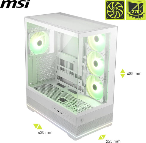 MSI MAG PANO 110R PZ WHITE - Mid Tower Case, ARGB-Fan Control, 270-Degree Display