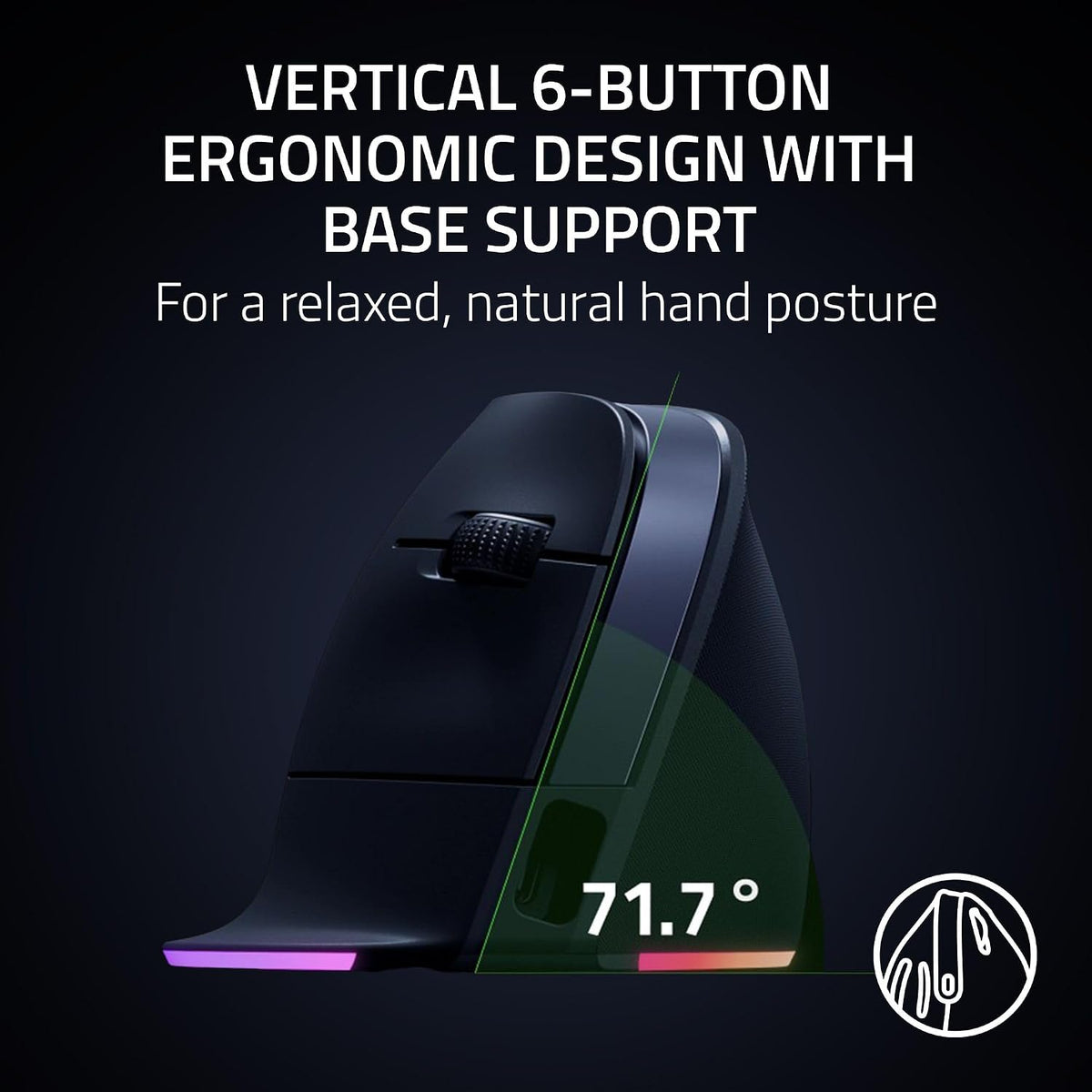 Razer Pro Click V2 Vertical Edition HyperSpeed Wireless 150g Focus Pro 30K Gaming Mouse - Black