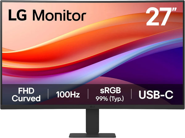 LG 27" Curved FHD Monitor (27U421A-B) - 100Hz Refresh Rate, USB-C 15W PD, HDR10, sRGB 99%, 3-Side Borderless