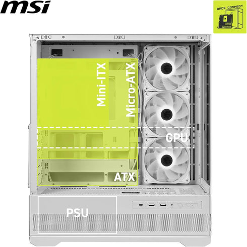 MSI MAG PANO 110R PZ WHITE - Mid Tower Case, ARGB-Fan Control, 270-Degree Display
