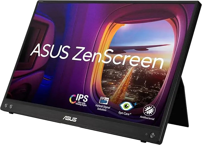 ASUS ZenScreen MB16AHG portable monitor — 16 inch (15.6 inch viewable) FHD (1920 x 1080), IPS, 144Hz, USB-C, Mini-HDMI, Freesync Premium™, Ergo kickstand, Tripod socket, Flicker Free, Low Blue Light