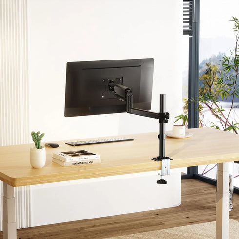 WALI Single Monitor Arm 13-32 Inch, Single Monitor Mount, Vesa Desk Mount up to 19.8lbs Gas Spring Arm with Clamp, VESA 75x75mm or 100x100mm Compatibility(GSDM001), Black