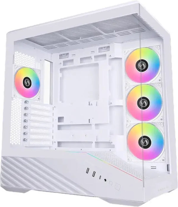 Main image of Lian Li V100 ATX Mid-Tower PC Case, 4 x 120mm ARGB PWM Fans Pre-Installed, LED RGB Strip, Display Platform with Tempered Glass, Support 420mm GPUs, 360mm Radiator, Optimized Airflow - White (V100RW)