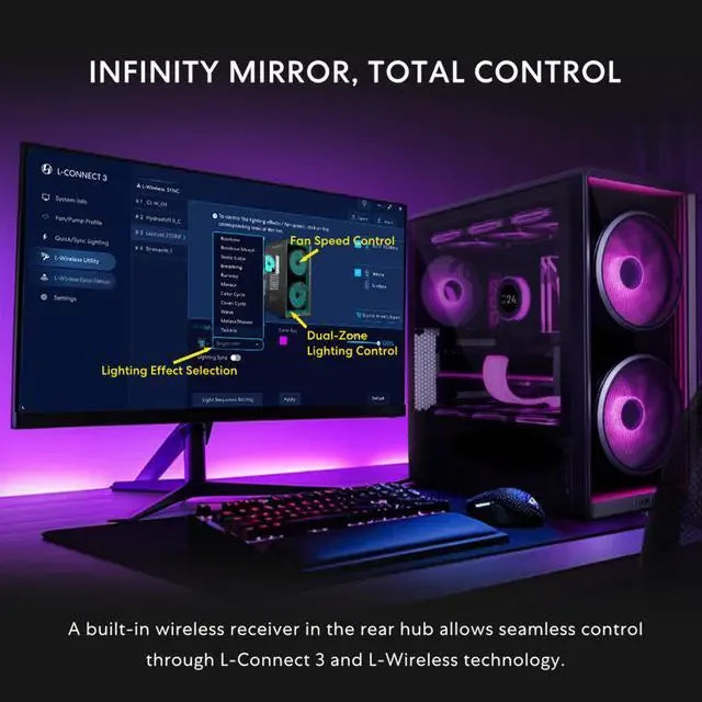 Lian Li LANCOOL 217 INF Black Infinity Mirror Computer Case, Mid-Tower ATX PC Case, Black