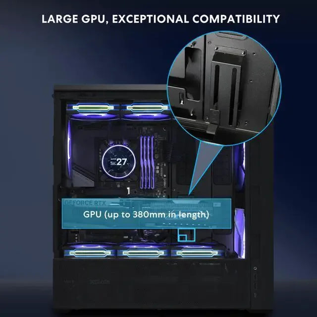 Lian Li LANCOOL 217 INF Black Infinity Mirror Computer Case, Mid-Tower ATX PC Case, Black
