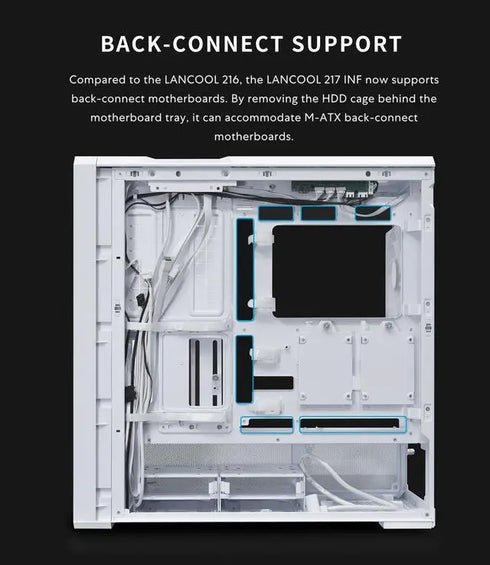Alt view image 4 of 7 - Lian Li LANCOOL 217 INF White Infinity Mirror Computer Case, Mid-Tower ATX PC Case w/ 3 Pre-Installed Fans, 2x170mm ARGB Fans, 1x140mm, Front Mirror Glass Panel, Optimized Airflow - White (LAN217INFW)