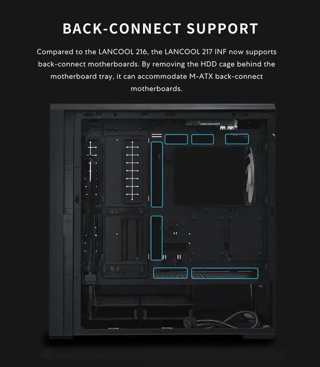 Lian Li LANCOOL 217 INF Black Infinity Mirror Computer Case, Mid-Tower ATX PC Case, Black