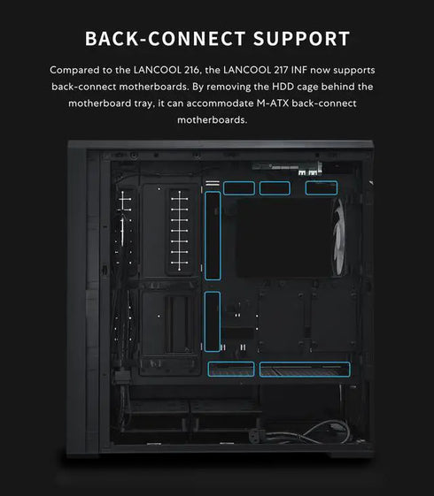 Lian Li LANCOOL 217 INF Black Infinity Mirror Computer Case, Mid-Tower ATX PC Case, Black