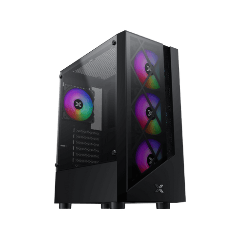 Xigmatek Duke ATX Mid-Tower Gaming Case – Black, Tempered Glass Front & Side Panels, 4x Pre-Installed RGB Fans, 360mm Radiator Support