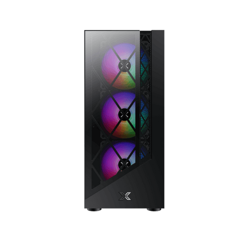 Xigmatek Duke ATX Mid-Tower Gaming Case – Black, Tempered Glass Front & Side Panels, 4x Pre-Installed RGB Fans, 360mm Radiator Support