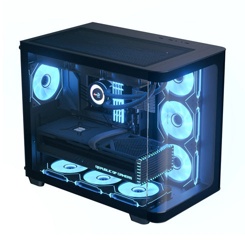 AEROCOOL P500C-G-BK-v1 Mid-Tower Case with Tempered Glass Panels and Pre-installed ARGB Fans - Black - Image 2