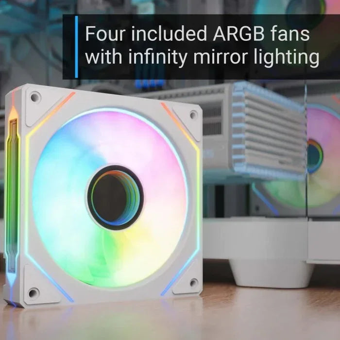 AEROCOOL P500C Mid-Tower Case with Tempered Glass Panels and Pre-installed ARGB Fans – White