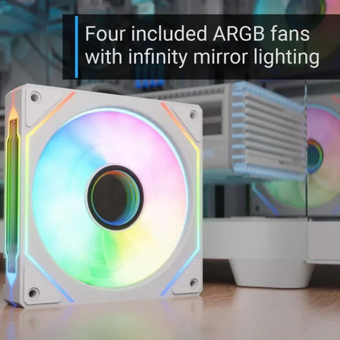 AEROCOOL P500C Mid-Tower Case with Tempered Glass Panels and Pre-installed ARGB Fans – White