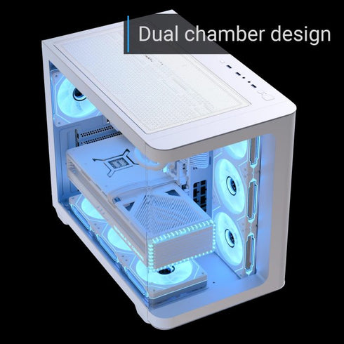 AEROCOOL P500C Mid-Tower Case with Tempered Glass Panels and Pre-installed ARGB Fans – White