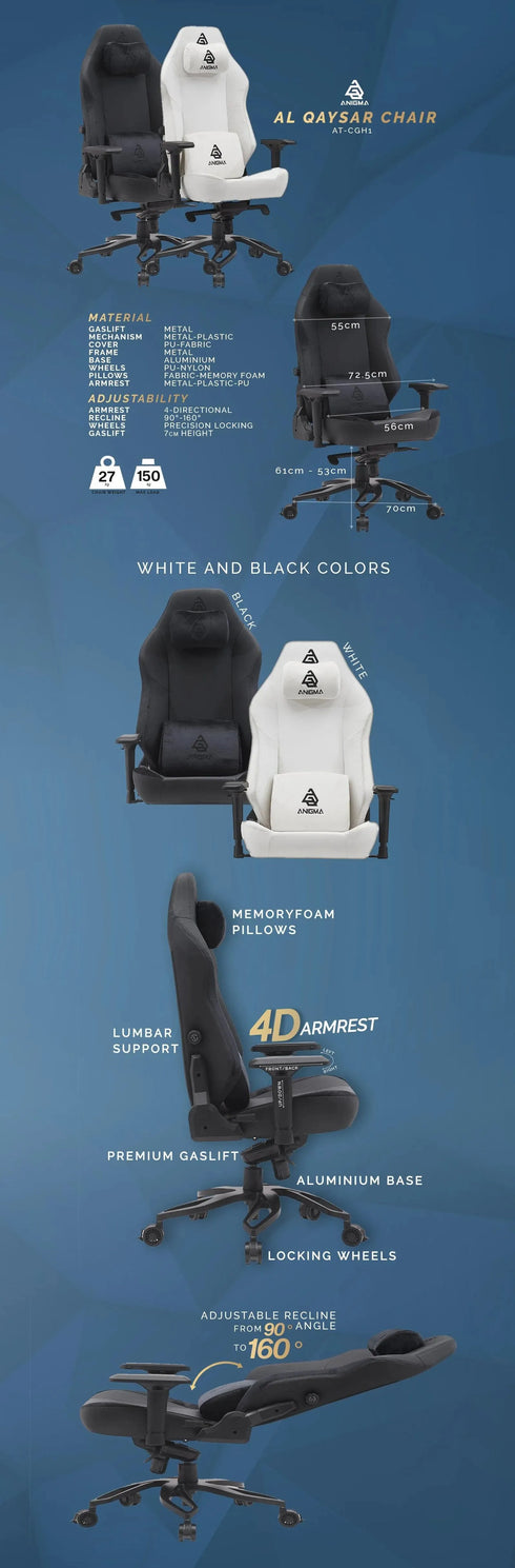 Anigma Al-Qaysar Premium Gaming Chair White - Anigma