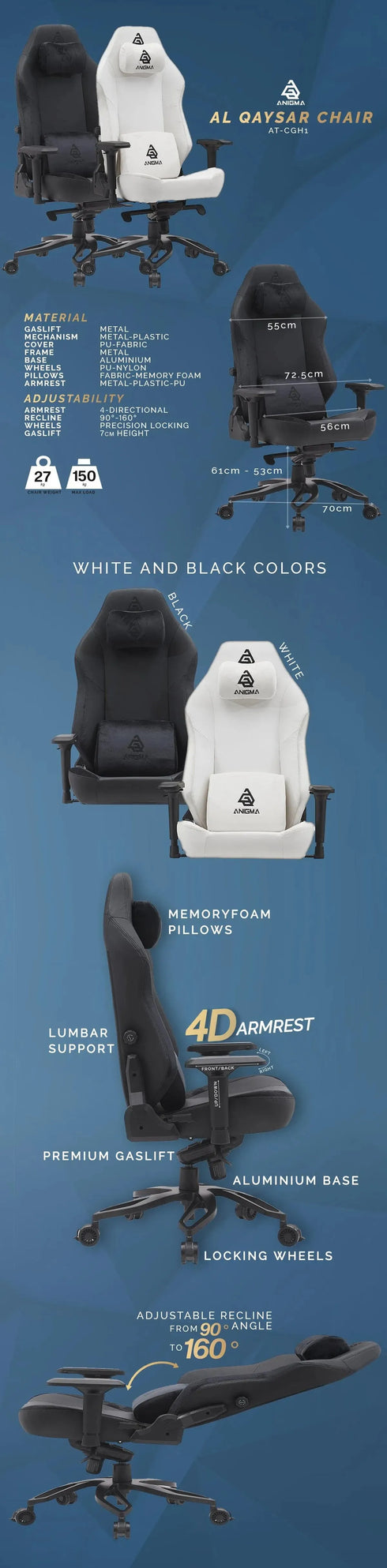 Anigma Al-Qaysar Premium Gaming Chair White - Anigma