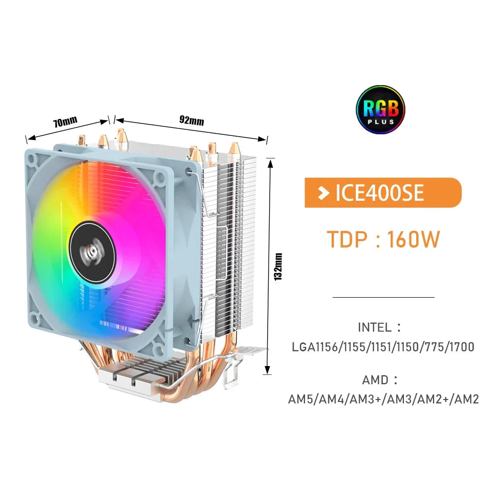 Aigo ICE400SE White CPU Air Cooler – 4 Direct-Contact Heat Pipes, 92mm PWM RGB Fan, 160W TDP, Intel LGA 1700 & AMD AM5 Compatible
