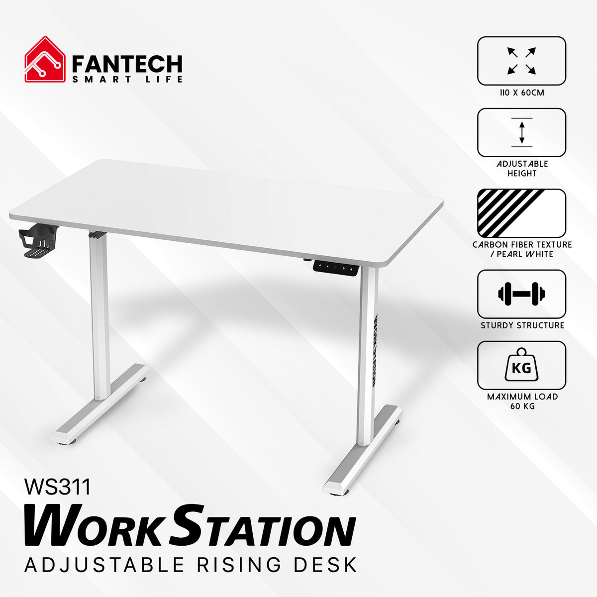 Fantech WS311 Electric Height Adjustable Gaming Desk - White
