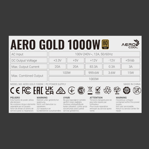 Aerocool Power Supply AERO Gold 1000W FM 100-240VAC APFC UK