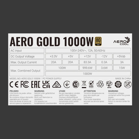 Aerocool Power Supply AERO Gold 1000W FM 100-240VAC APFC UK